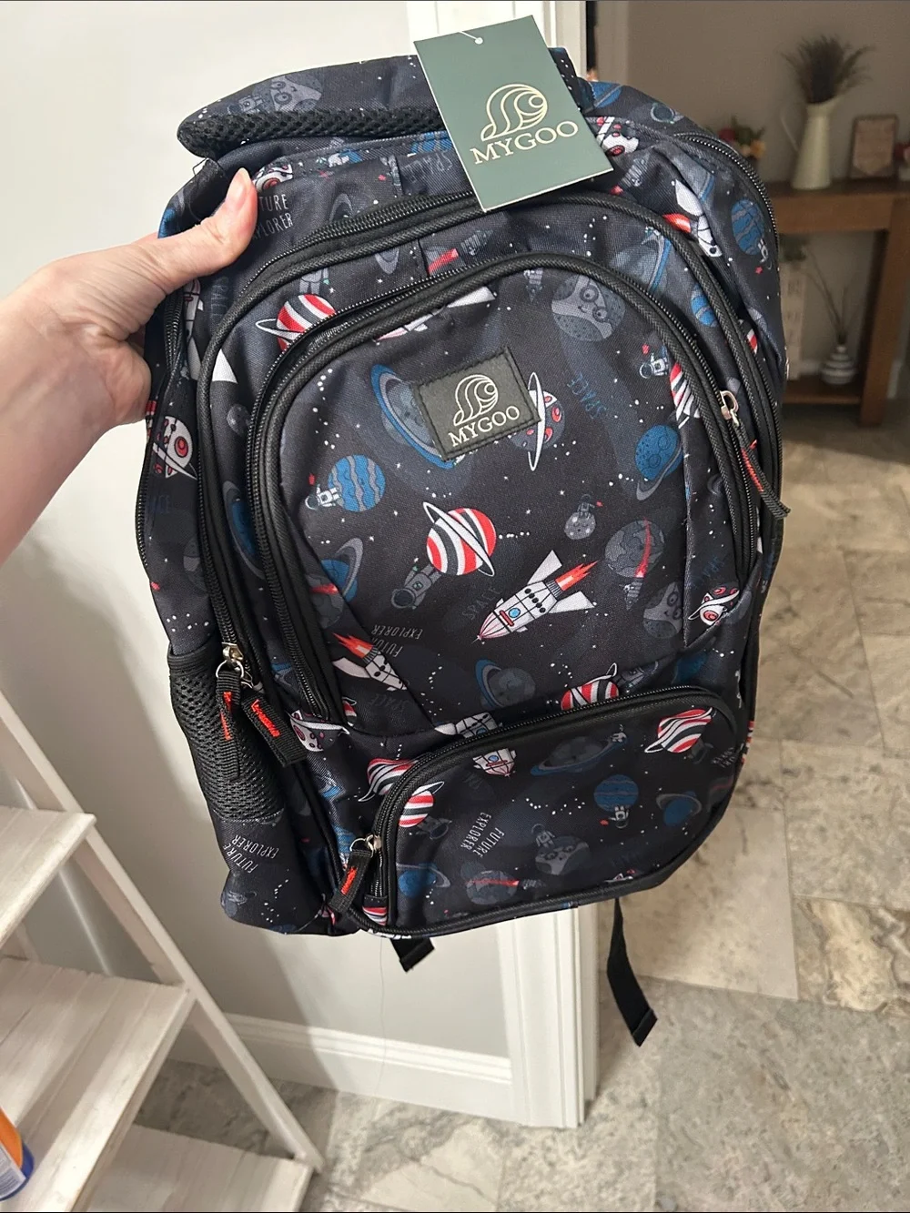 Black Space-Print Backpack
